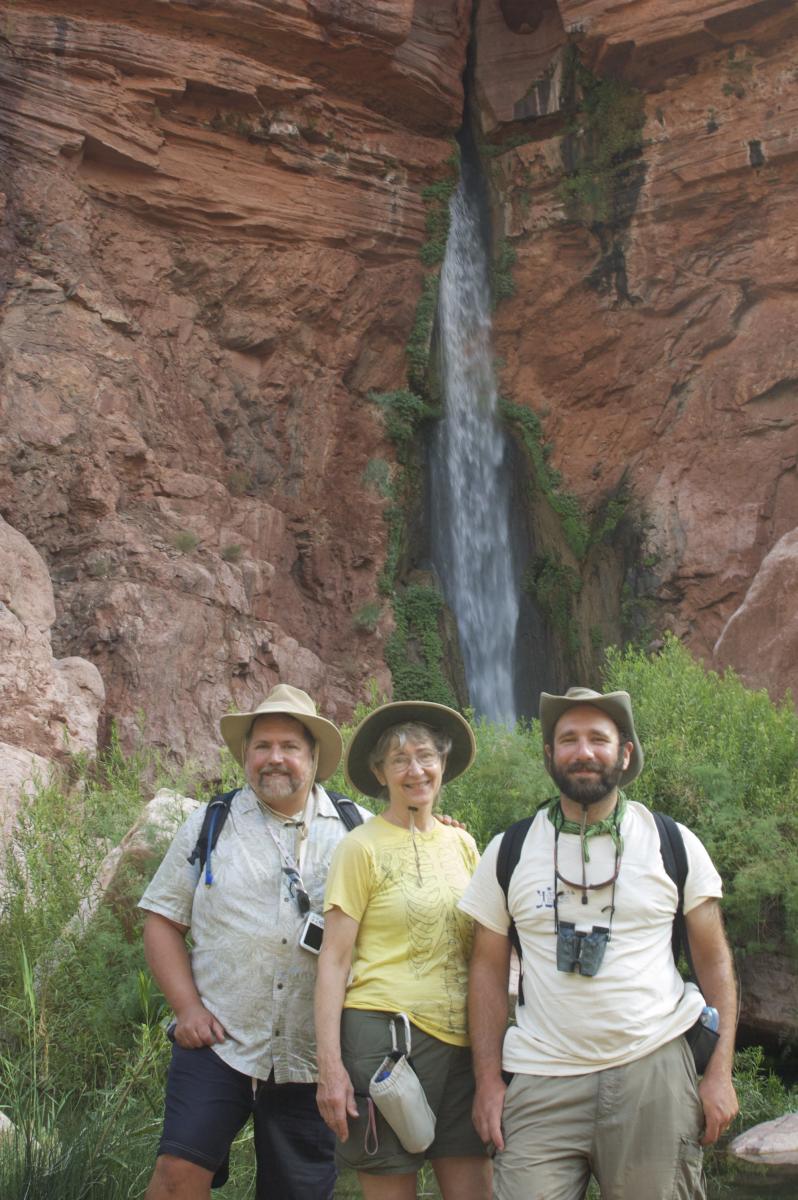 Steve Newton, Genie Scott, and Josh Rosenau at Deer Creek Falls