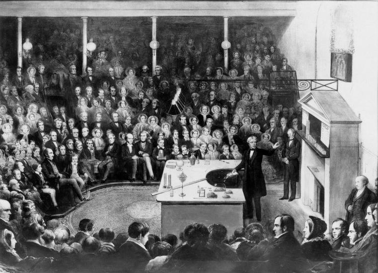 Michael Faraday delivers the 1855 Christmas Lecture