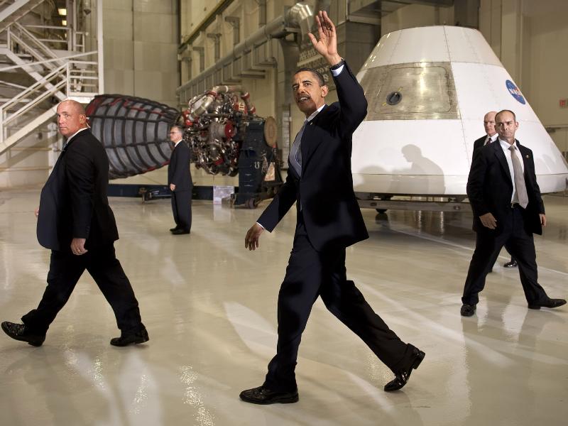 President Barack Obama waves farewell after speaking at the NASA Kennedy Space Center in Cape Canaveral, Fla. on Thursday, April 15, 2010. Image Credit: NASA/Bill Ingalls
