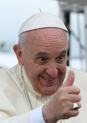 Pope Francis gives a thumbs up. Image via: Korea.net / Korean Culture and Information Service (Jeon Han) and released under a CC-BY-SA license