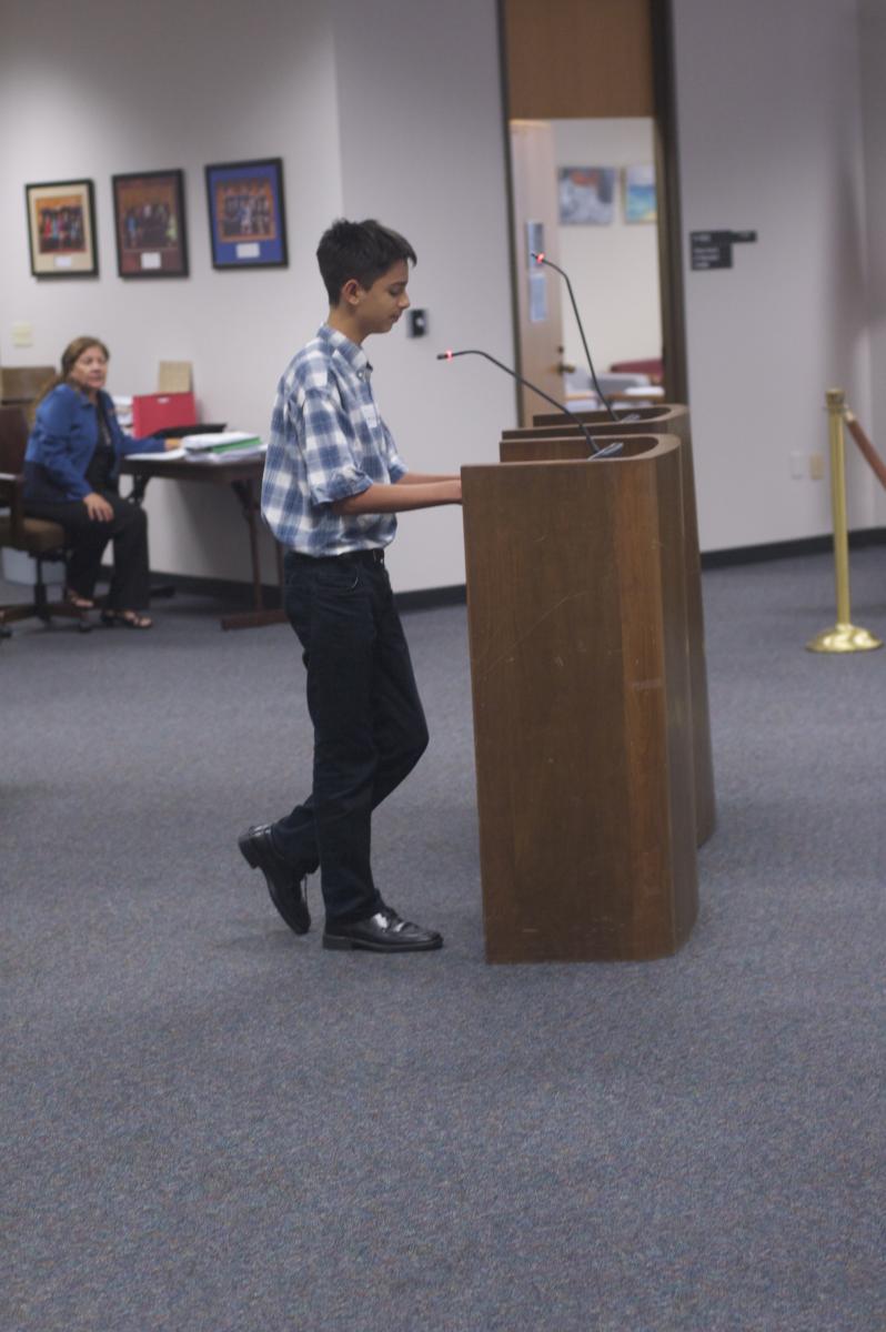Ninth grader testifies before the board of education