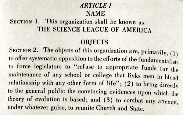 Science League of America's constitution, Article I