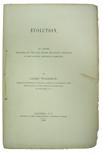 The title page of James Woodrow's Evolution