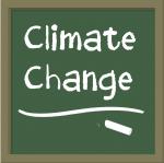 Teaching climate change logo: Teaching Climate Change logo, a blackboard reading 'climate change' by Paula Spence for NCSE, 2012