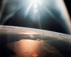 Sunlight across the globe: A satellite image shows sunlight gleaming across the surface of the Earth.
