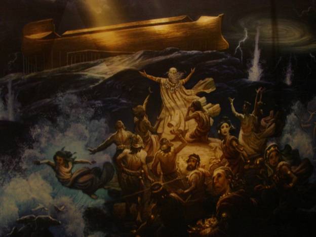 Figure 22. The Ark is about to leave the sinners behind to drown. The lady on the left was probably going to get half of the Snake Cult idols belonging to the guy pushing her into the Flood after the divorce.