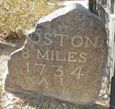 Milestone 8 on the Upper Boston Post Road in Harvard Square, via Wikimedia Commons