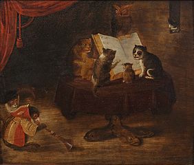 Satirische Szene mit Katzen, Affen und Eule, attributed to Egbert van Heemskerk III, via Wikimedia Commons