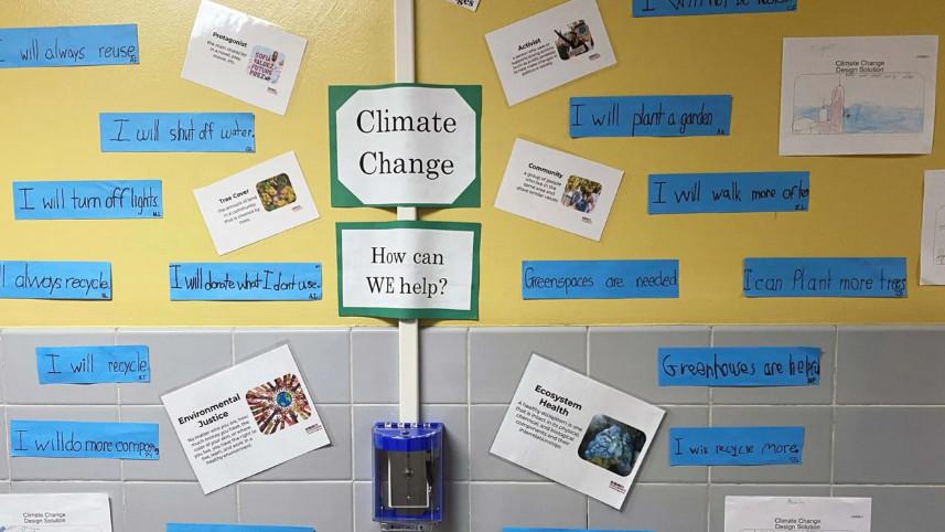 Climate change wall in a school.